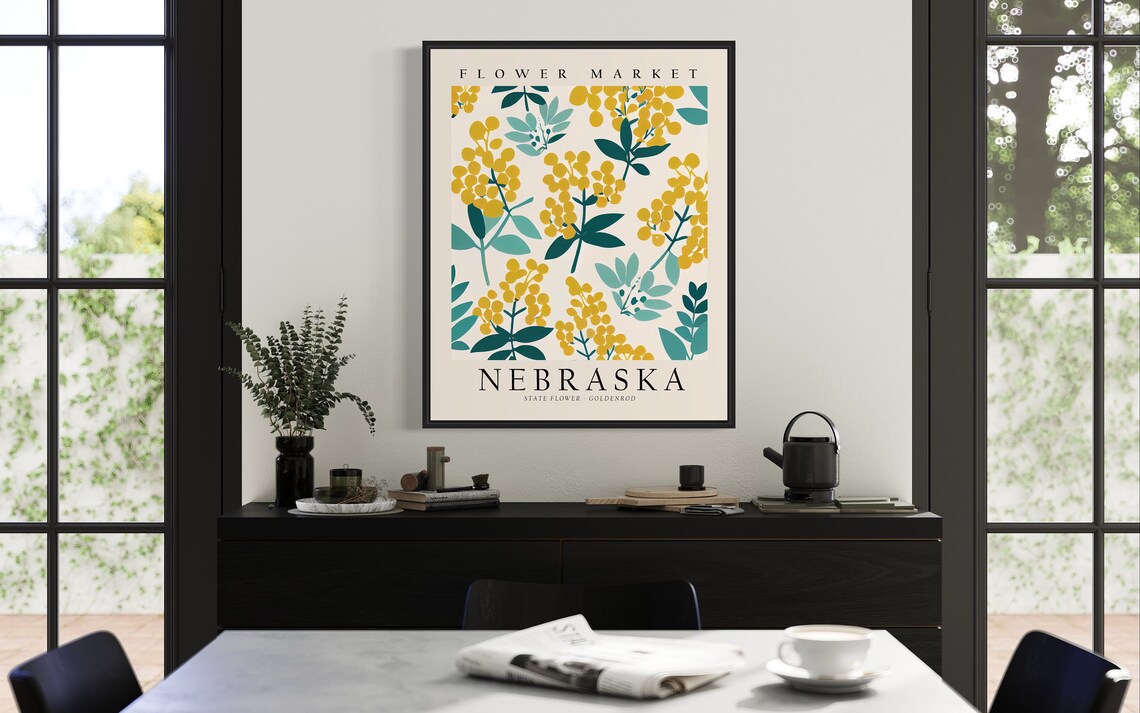 Nebraska State Flower Goldenrod, 1960s Botanical Art Print - Image 2