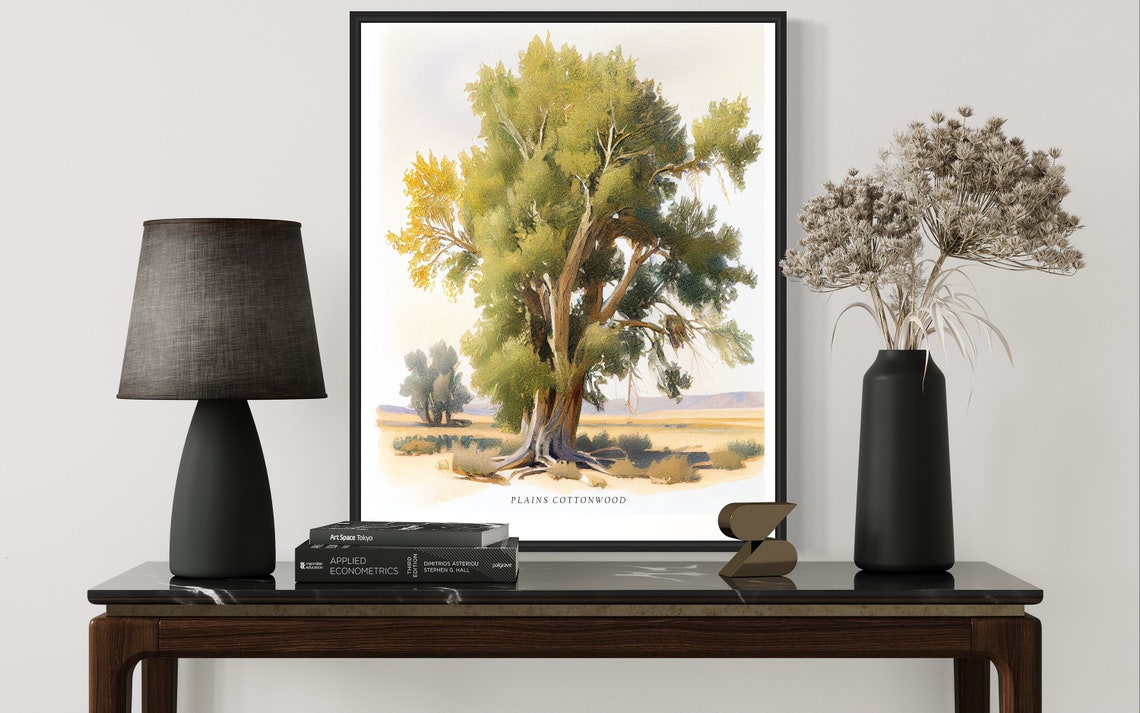 Plains Cottonwood Tree Watercolor Prairie Scene Botanical Poster - Image 3