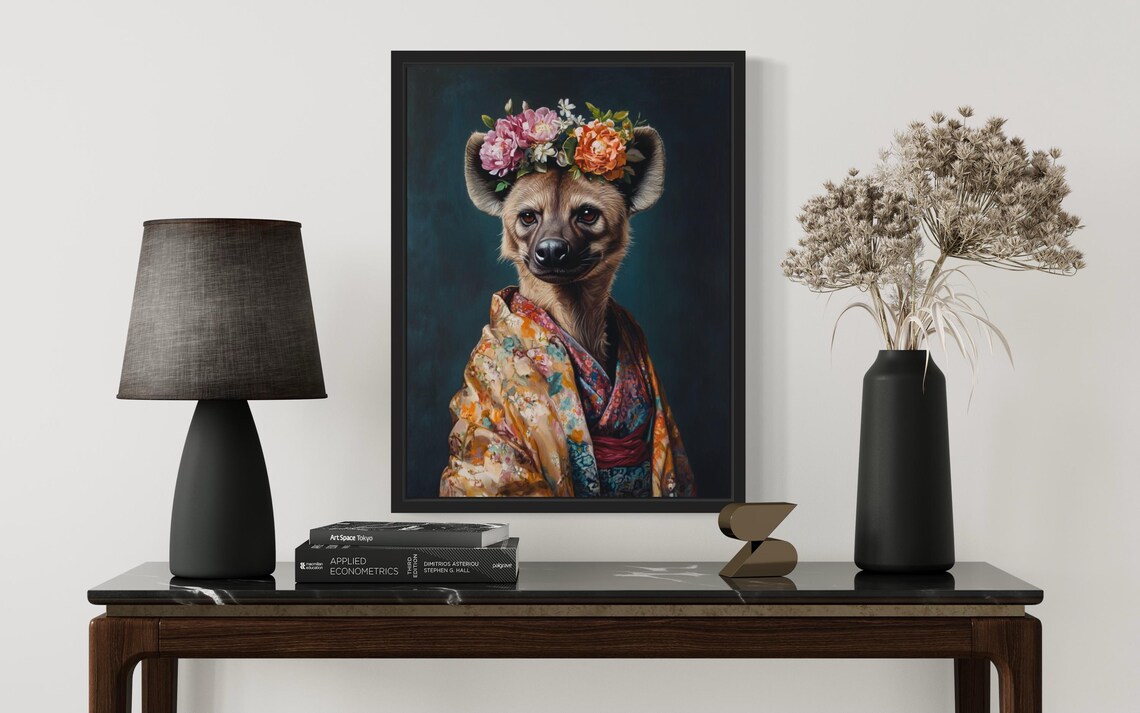 Hyena Poster Art Print, Animal Flowers Kimono Decor - Image 2