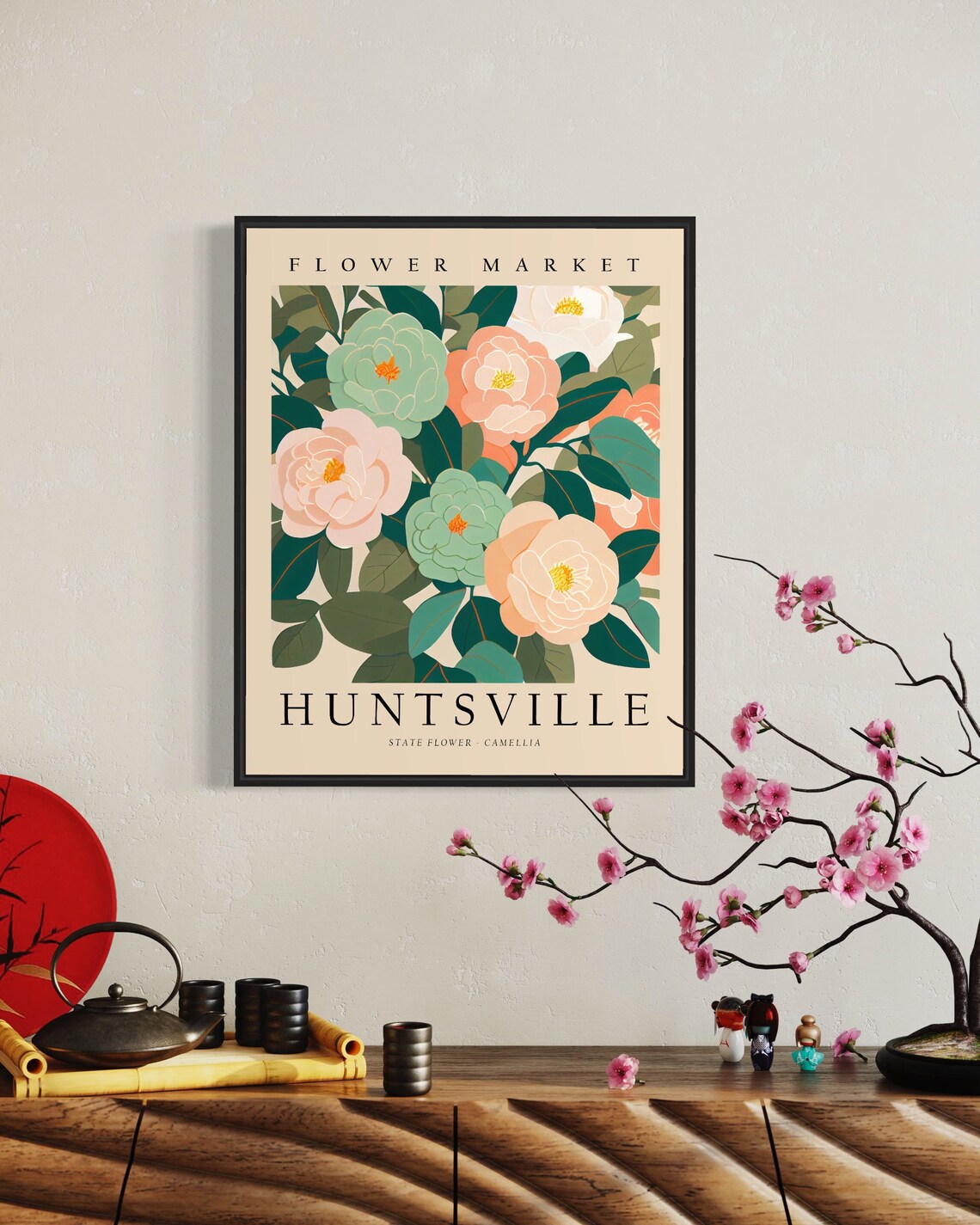 Huntsville Alabama Flower Market Art Print Huntsville Flower Camellia Wall Art Botanical Pastel Artwork - Image 2