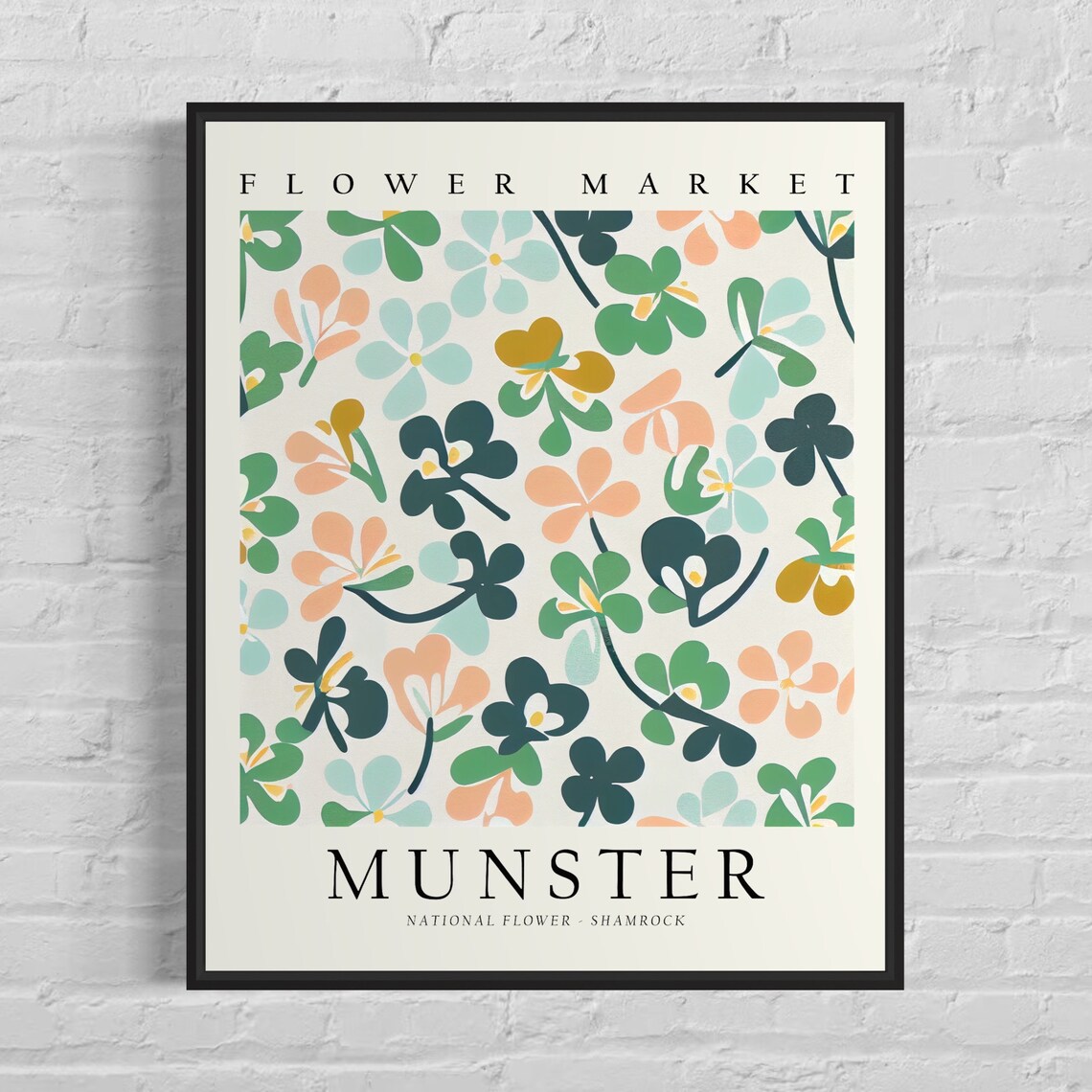 Munster Flower Market Shamrock Abstract Botanical Vintage Poster