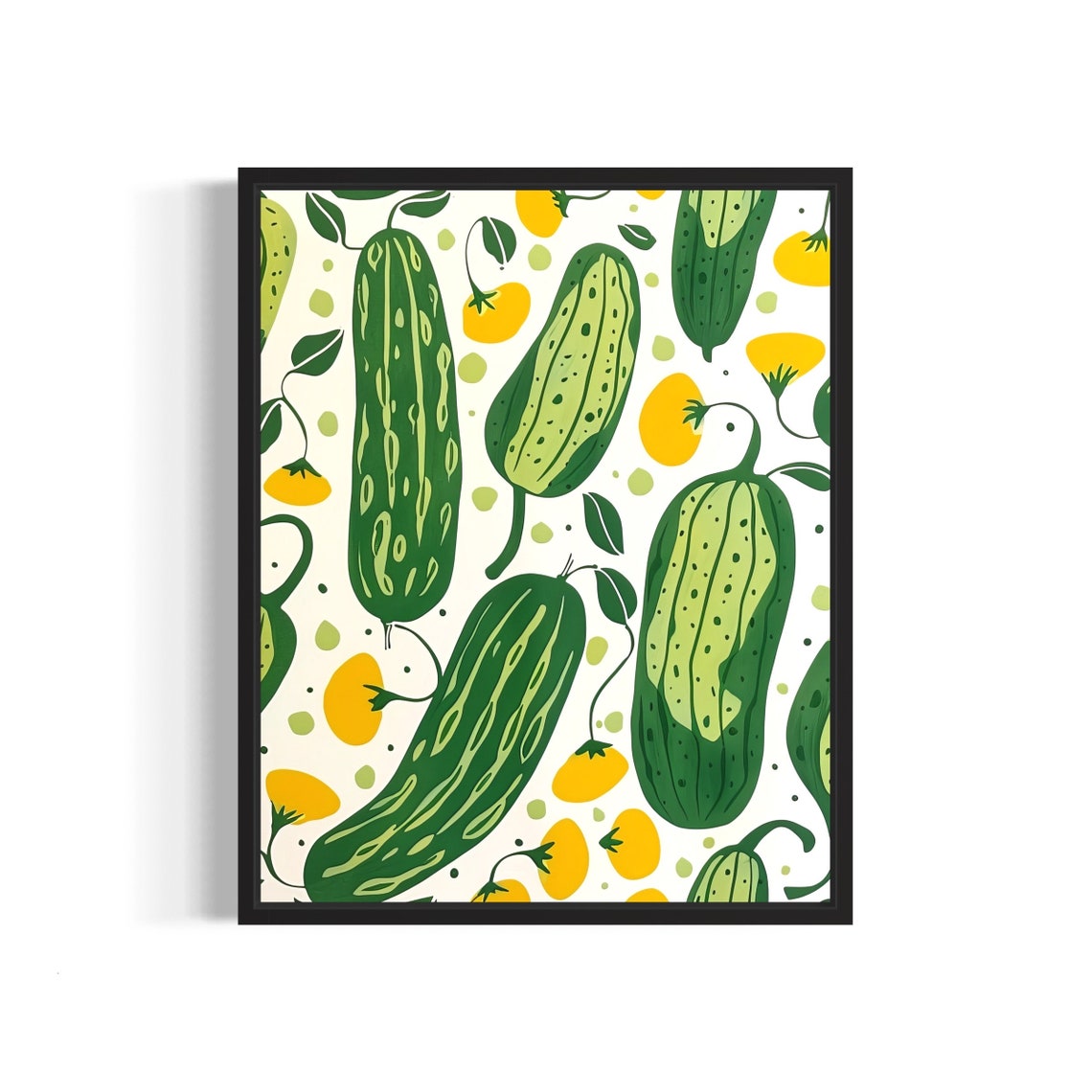 Cucumber Pattern Green Illustrated Vegetable Kitchen Art Poster
