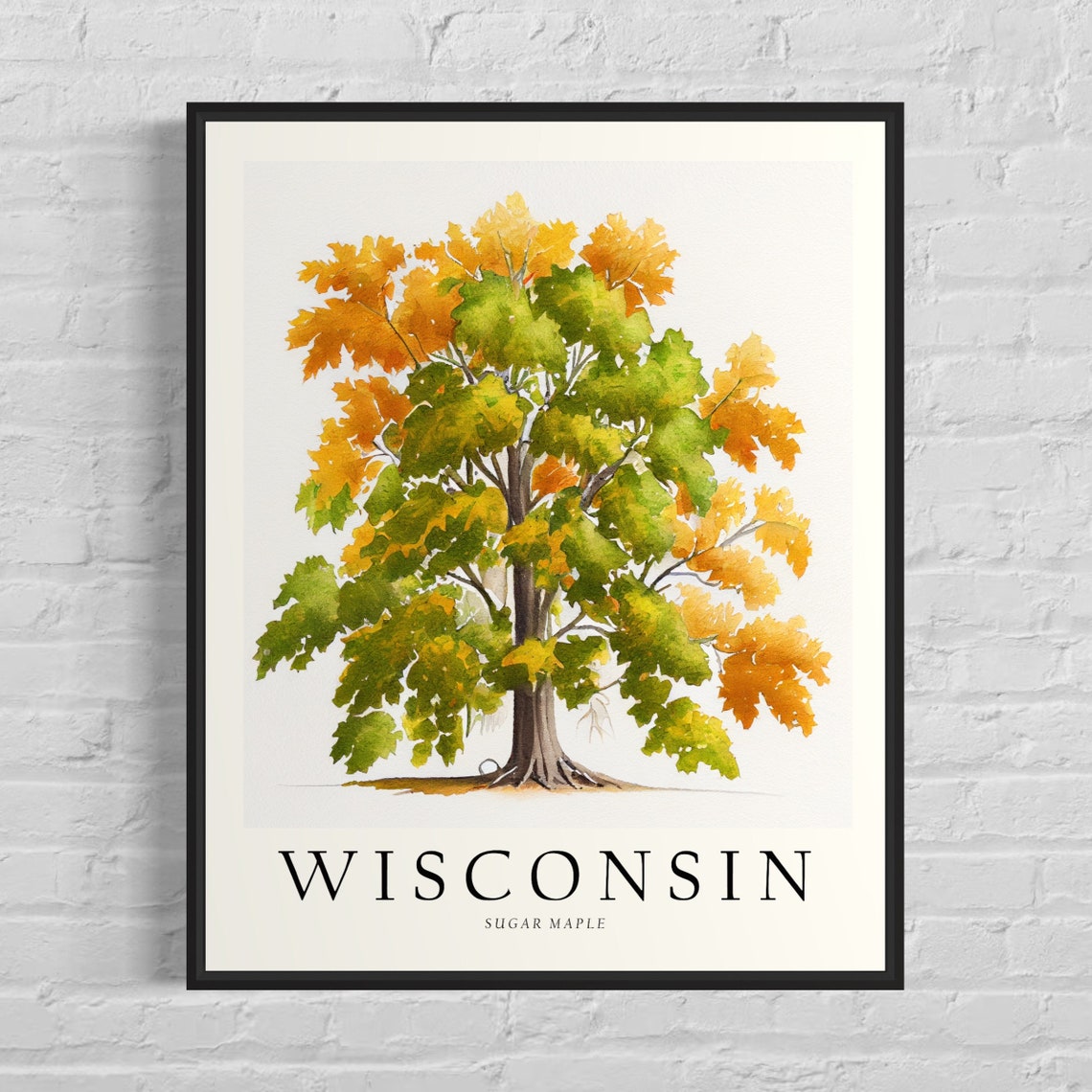 Wisconsin Sugar Maple Watercolor State Tree Botanical Art Print