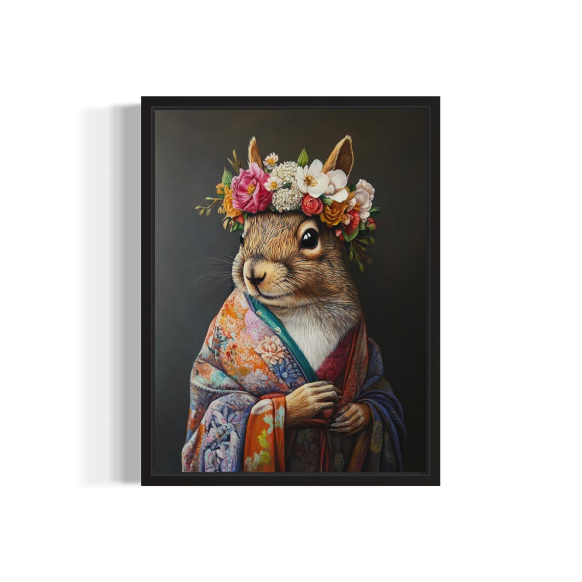 Squirrel Poster Art Print Animal Flowers In Kimono Wall Art Decor Painting Artwork