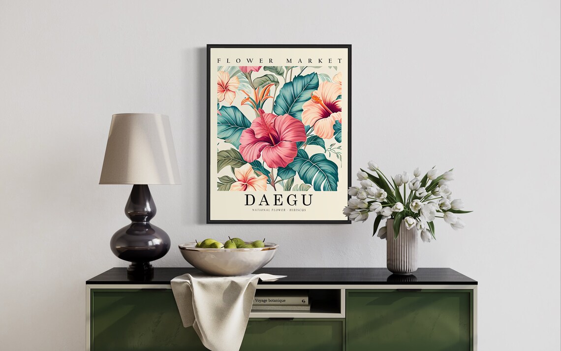Daegu South Korea Flower Market Hibiscus Botanical Art Poster - Image 2