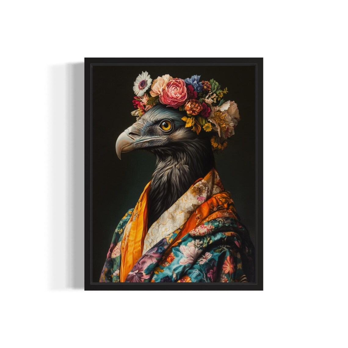 Vulture Wearing Floral Kimono and Flower Crown Portrait Poster