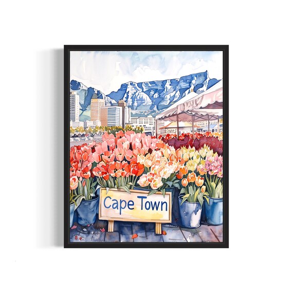 Cape Town South Africa Flower Market Poster Art Print Neutral Botanical Pastel Artwork Wall Art Painting Bedroom Restroom Decor