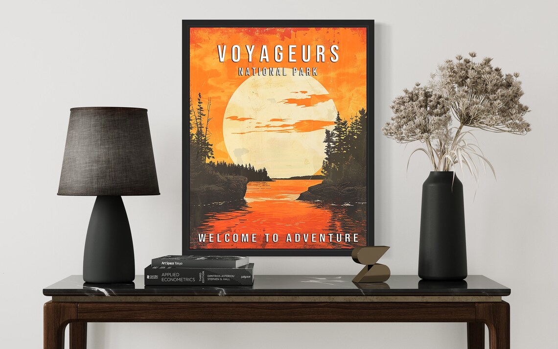 Voyageurs National Park Minnesota Moonrise Lake Sunset Vintage Poster - Image 3