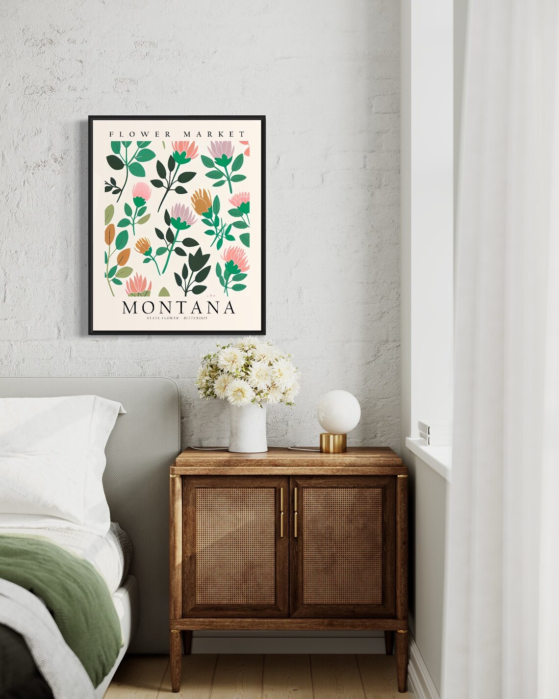 Montana State Flower Bitterroot, Neutral Botanical Art Print - Image 3