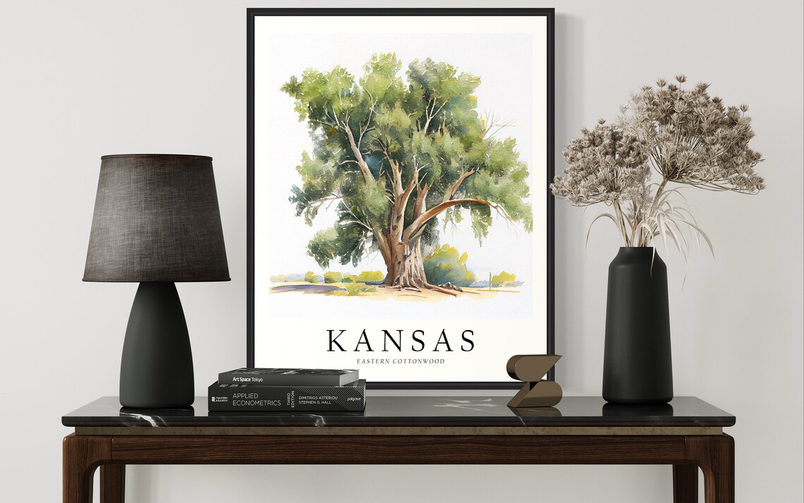 Kansas Eastern Cottonwood Watercolor State Tree Botanical Art Print - Image 2