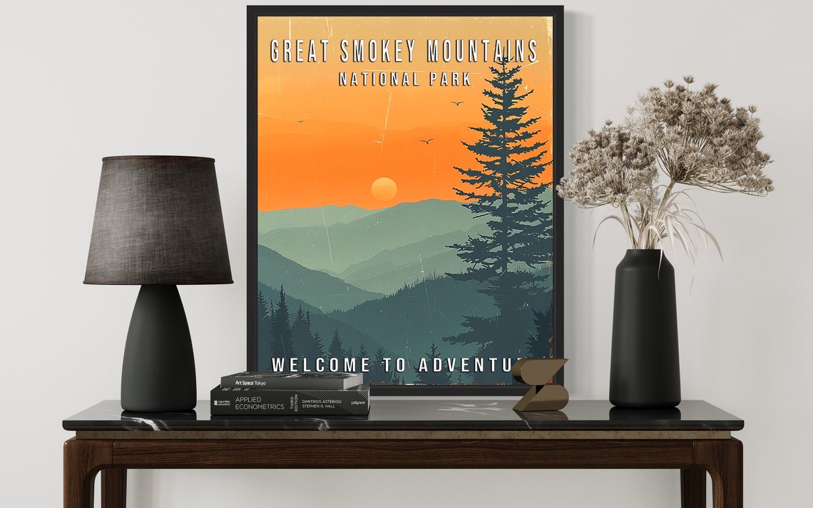 Great Smokey Mountains National Park Ridge Sunset Retro Travel Poster - Image 3