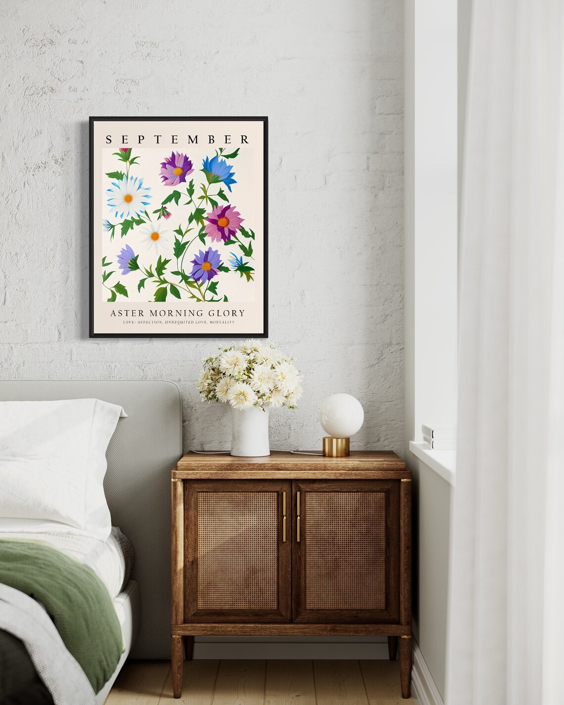 September Birth Flower Aster Morning Glory Botanical Art Poster - Image 3