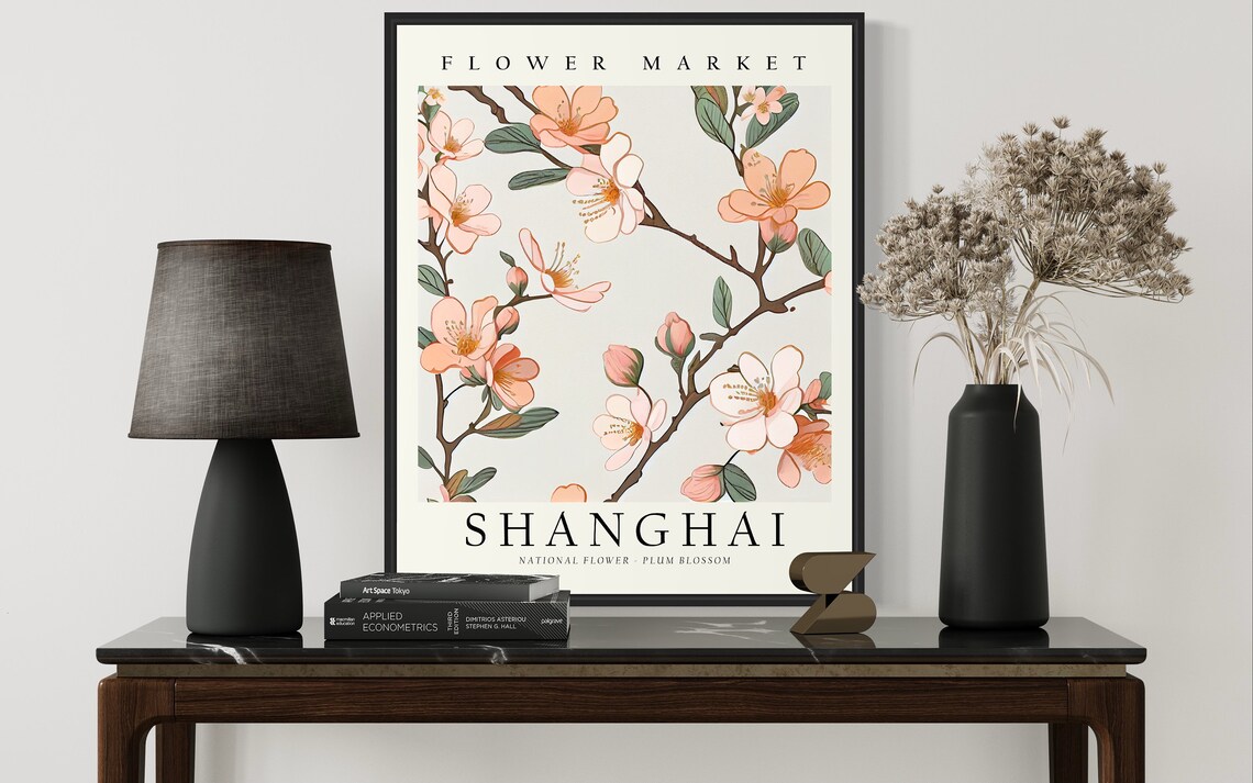 Shanghai Flower Market Plum Blossom Branch Botanical Art Poster - Image 3