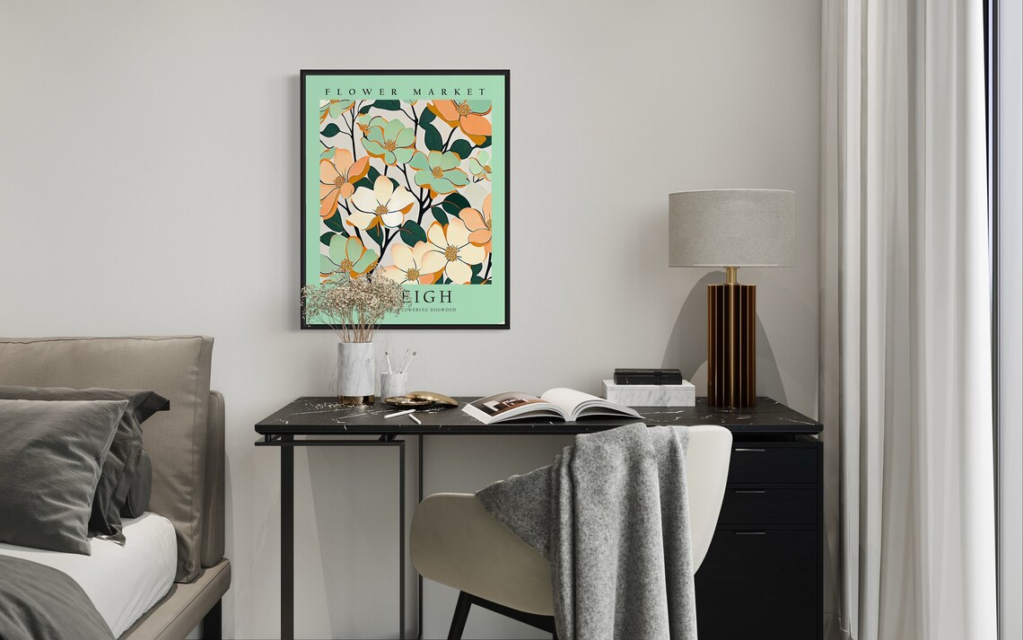 Raleigh Flowering Dogwood State Flower Market Botanical Poster - Image 2