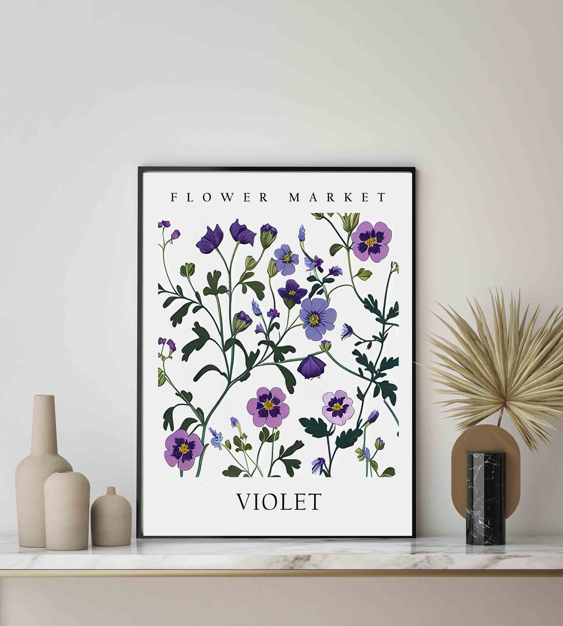 Violet Flower Market Art Print, Botanical Pastel - Image 3