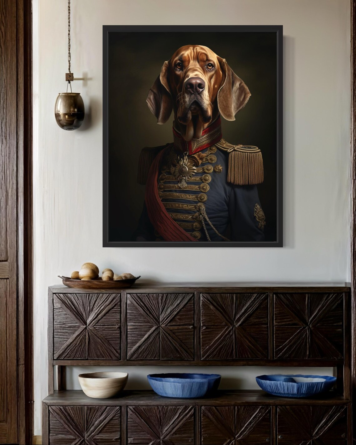 Bloodhound Dog in Ornate Military General Uniform Portrait Poster - Image 2
