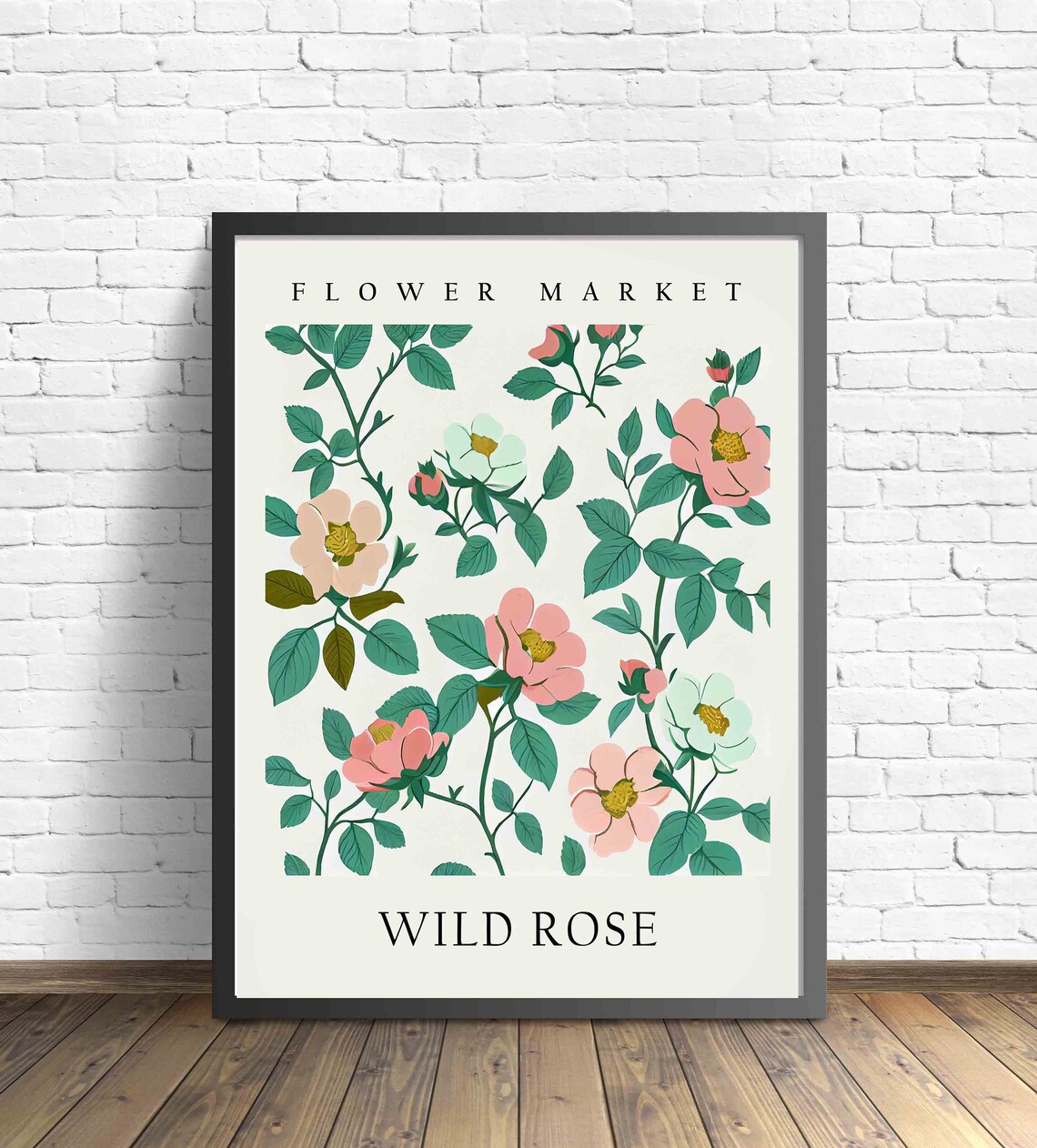 Wild Rose Coral Pink Botanical Flower Market Pastel Art Print