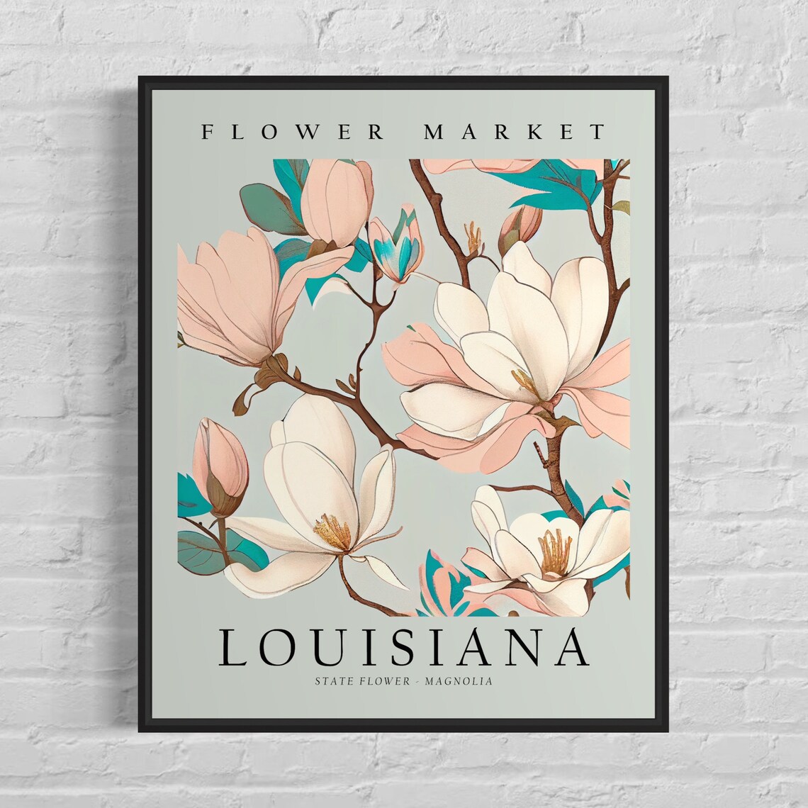 Louisiana State Flower Magnolia 1960s Botanical Art Print