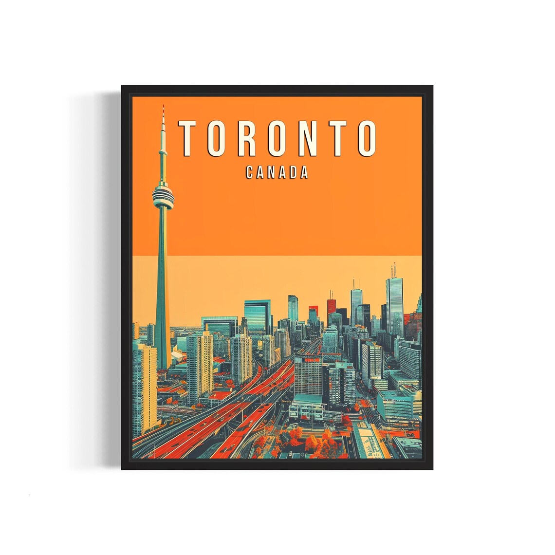 Toronto Canada Vintage Sunset CN Tower Skyline Travel Poster