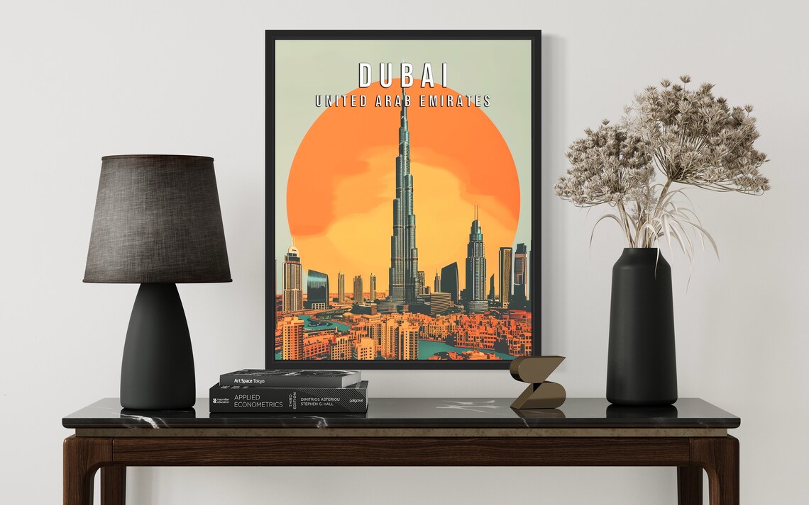 Dubai United Arab Emirates Burj Khalifa Sunset Travel Poster - Image 3