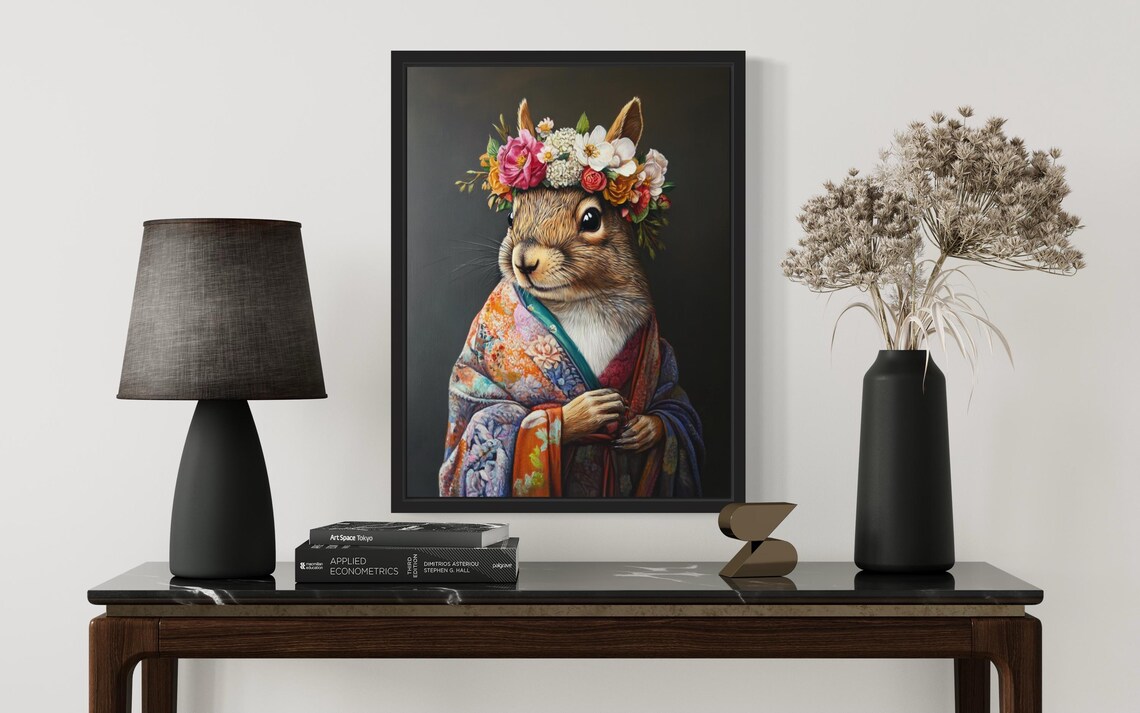 Squirrel Wearing Floral Kimono and Flower Crown Portrait Poster - Image 2