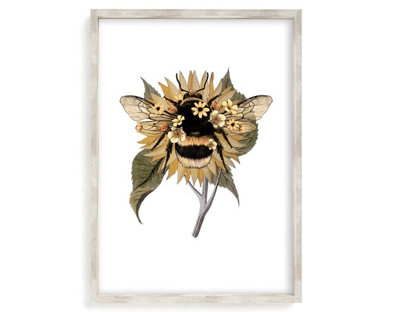 Bee Print and Sunflower Bumble Floral Art Print
