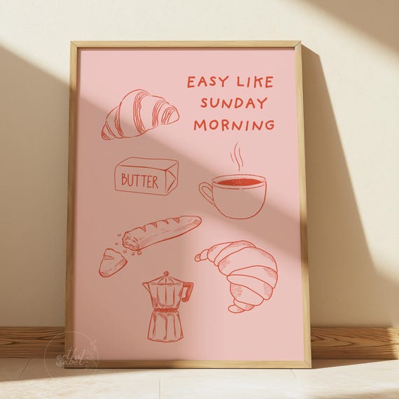 Breakfast Print Croissant Poster Kitchen Wall Art Coffee Lovers Minimalistic Sketch Mid Century Decor