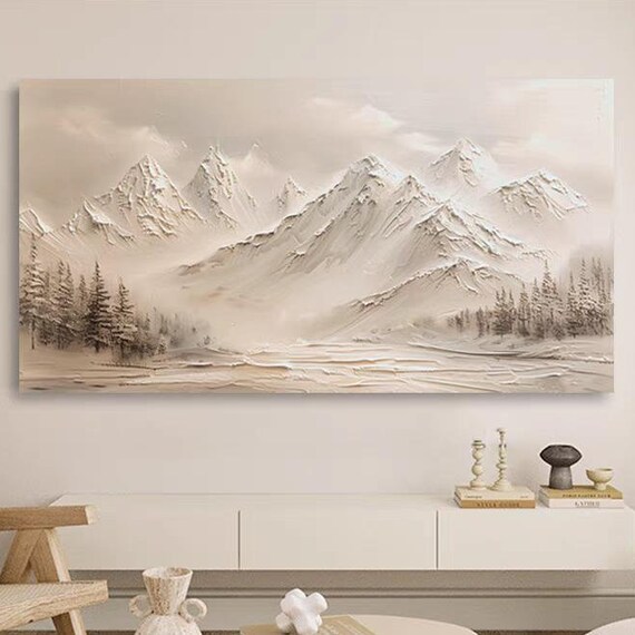Snowy Mountain Forest Oil Painting, Modern Landscape Art