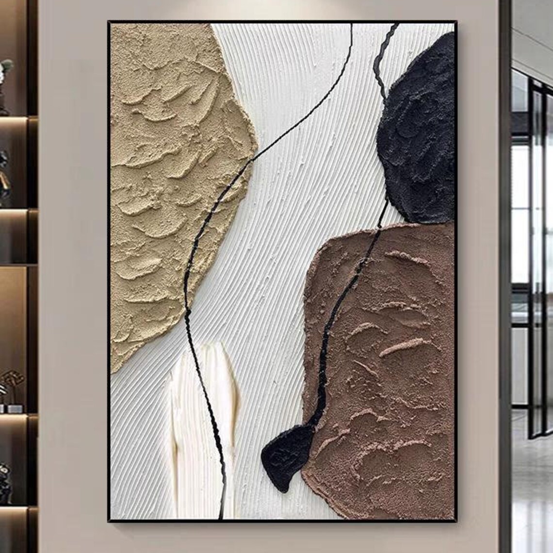 3d Textured Abstract Hand Painted Artwork Modern Acrylic Painting For Home Decor Original Gold Brown Black With White Background Art