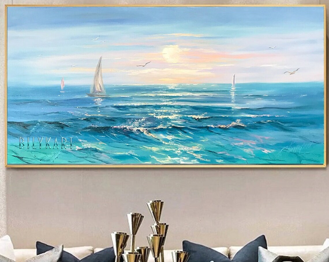 Ocean Oil Painting, Blue Seascape Wall Art Print - Image 3