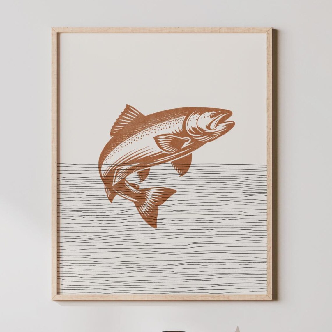 Boho Salmon Fishing Art Print, Atlantic Wall Decor