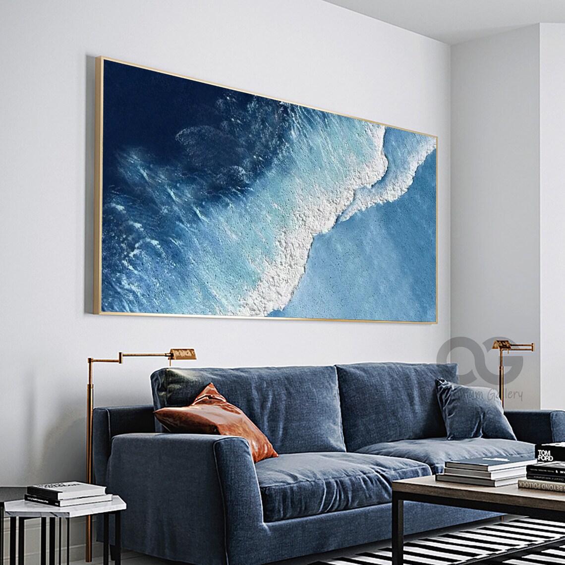 Blue Abstract Ocean Landscape, Coastal Wall Art Print - Image 2