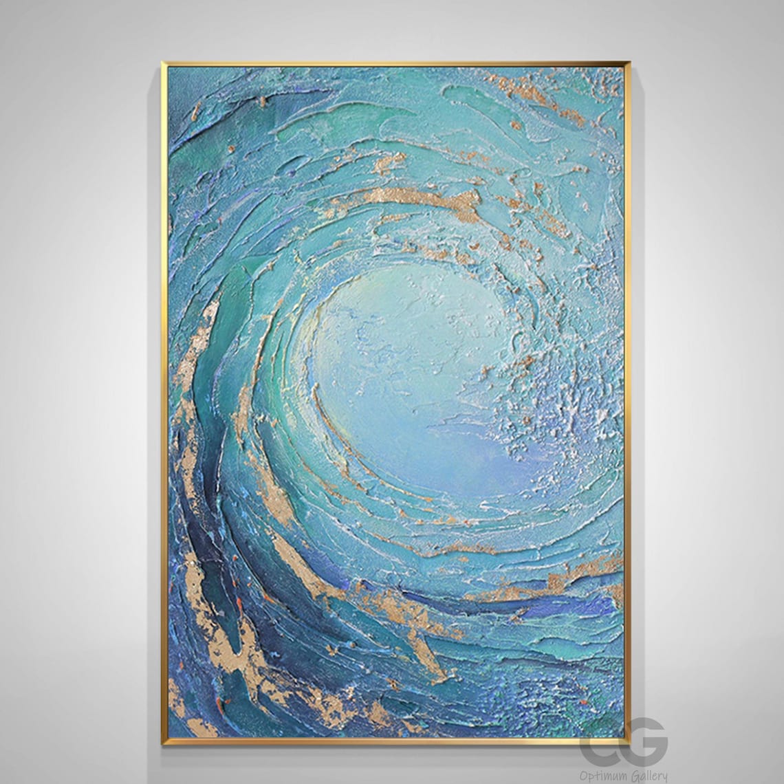 Blue Wave Abstract Ocean Oil Painting Wall Art - Image 2