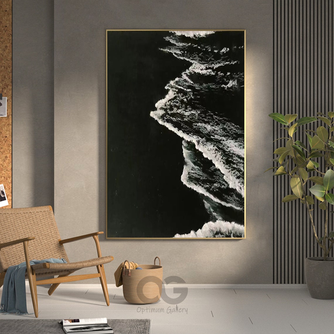 Black And White Aerial Ocean Waves Abstract Modern Art Poster Large - Image 5