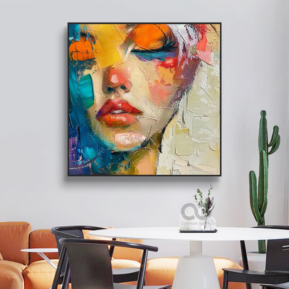 Thick Impasto Abstract Face Red Lips Colorful Textured Oil Painting Poster - Image 5