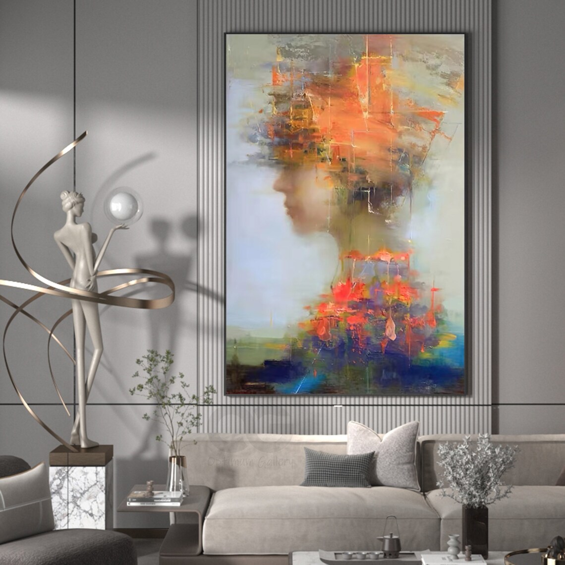 Fiery Orange Hair Woman Profile Flame Like Abstract Painted Portrait Poster - Image 3
