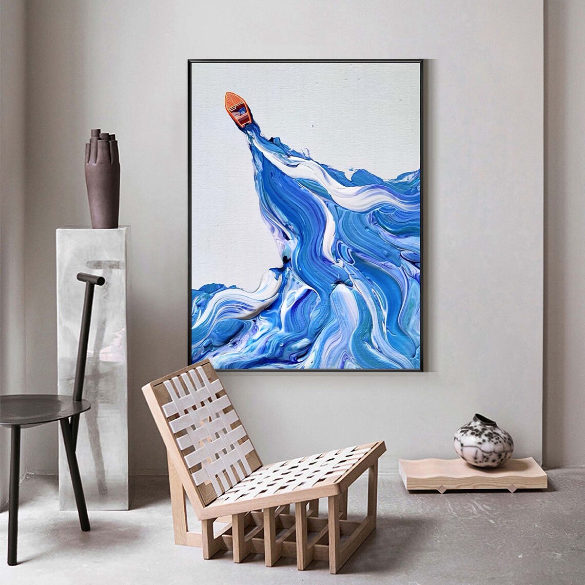 Abstract Boat Painting, Beach Ocean Wave Art Print - Image 2