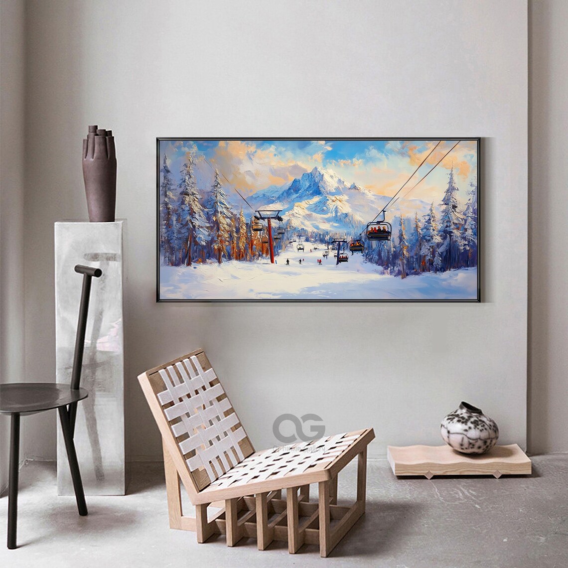 Golden Hour Ski Slope Chairlifts Pine Forest Mountain Peak Poster - Image 2