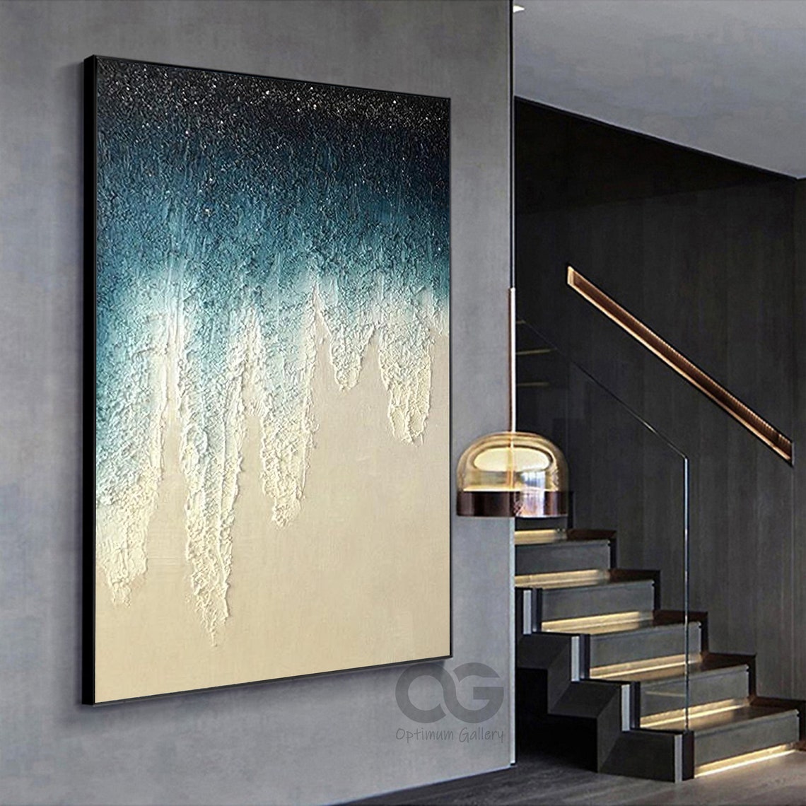 Turquoise Sand Gradient Wave Foam Vertical Abstract Ocean Art Poster - Image 5