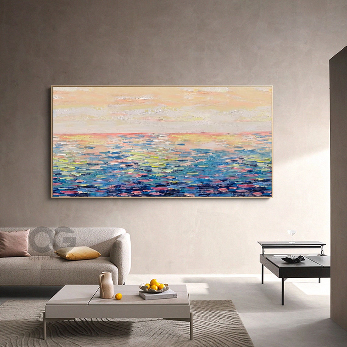 Pastel Sunrise Calm Ocean Panoramic Soft Pink Peach Seascape Poster - Image 2