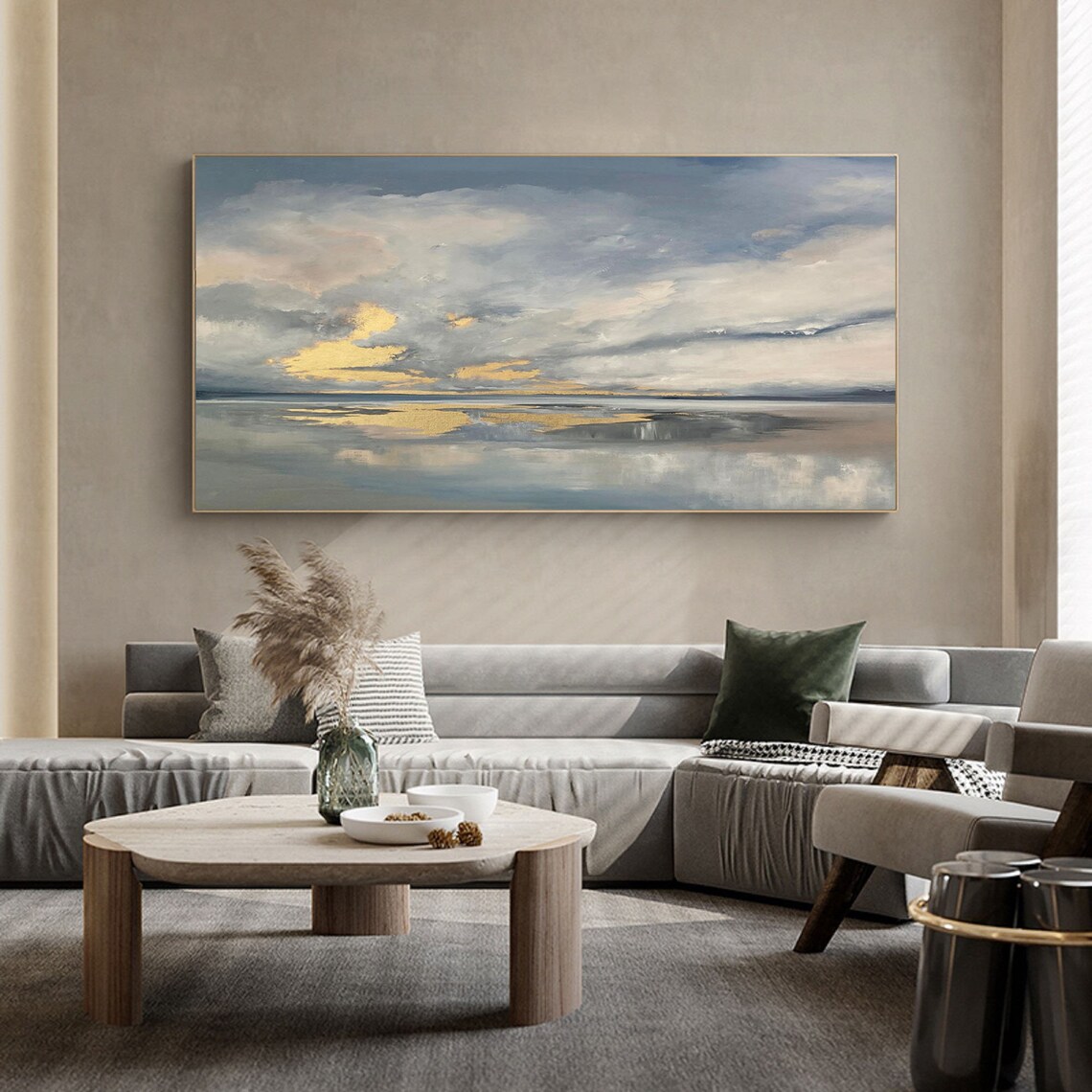 Golden Sunset Seascape Reflective Ocean Abstract Coastal Wall Art Poster - Image 3