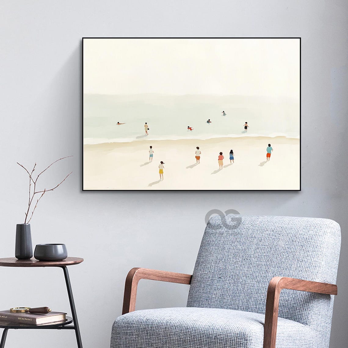 Swimmers Pale Turquoise Sea Tiny Figures White Sand Beach Poster - Image 2