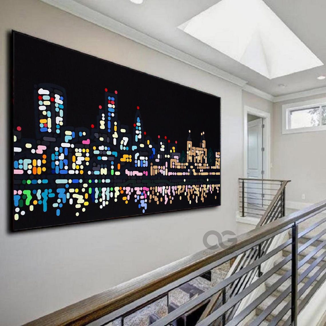 Original Painting On Textured Wall Art Black Painting City Colorful Landscape Painting Living Room Wall Art Urban Wall Art Modern Art - Image 5