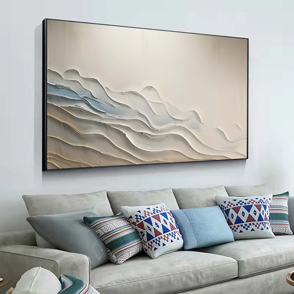 Beige Abstract Ocean Waves Textured Minimalist Neutral Wall Art Poster - Image 4