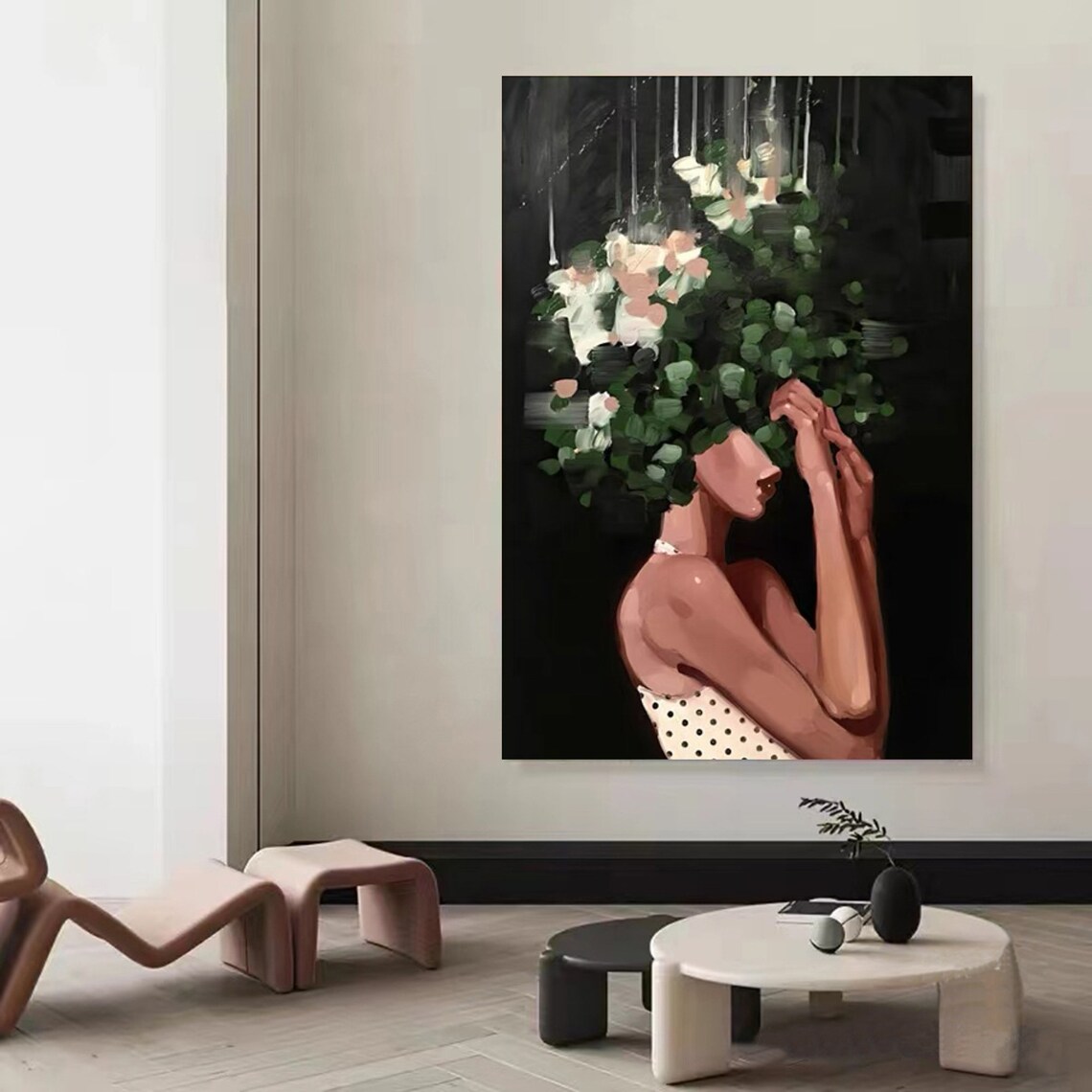 Woman Leafy Floral Hair Portrait Moody Black Background Botanical Poster - Image 5