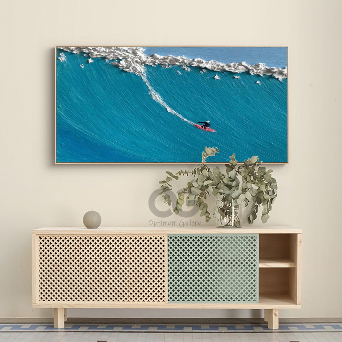 Lone Surfer Red Board Giant Turquoise Wave Blue Ocean Surfing Poster - Image 5
