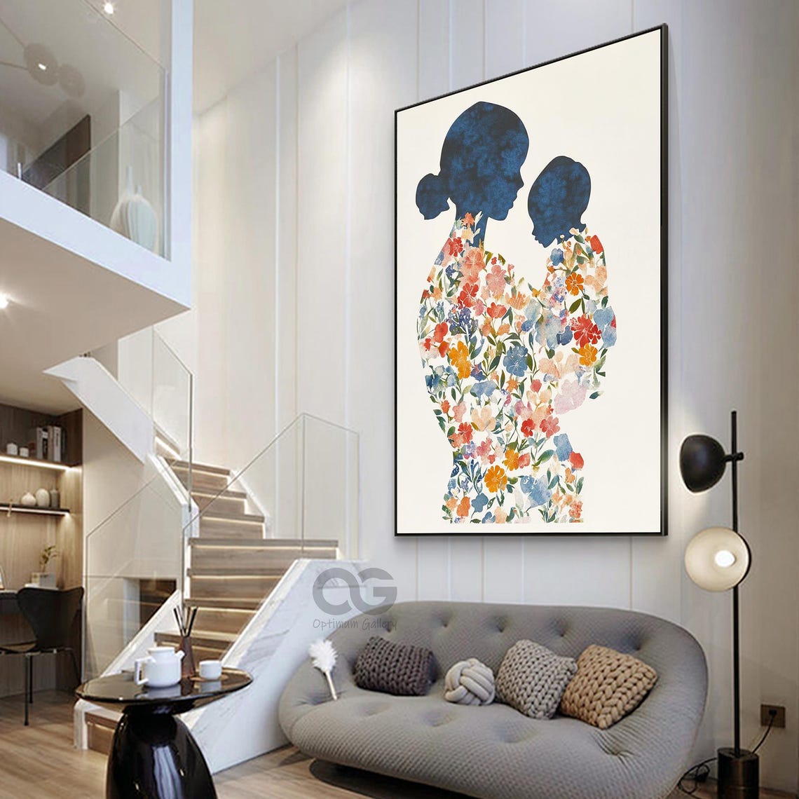 Original Beautiful Mother And Daughter Painting On 3d Textured Flower Wall Art Floral Beauty Painting Fashion Wall Decor Gift For Mom - Image 3