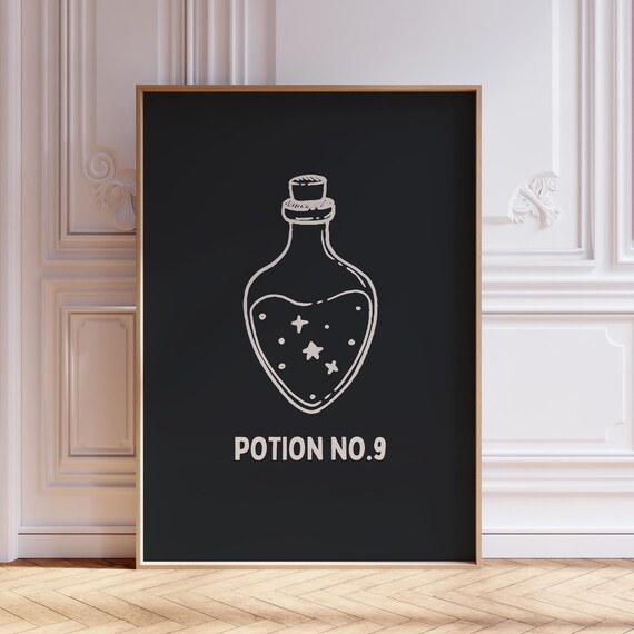 Potion No 9 Witch Apothecary Bottle Cream Line Art Black Spooky Poster