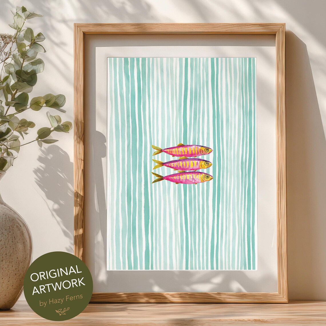 Watercolor Sardines Poster Print, Coastal Kitchen