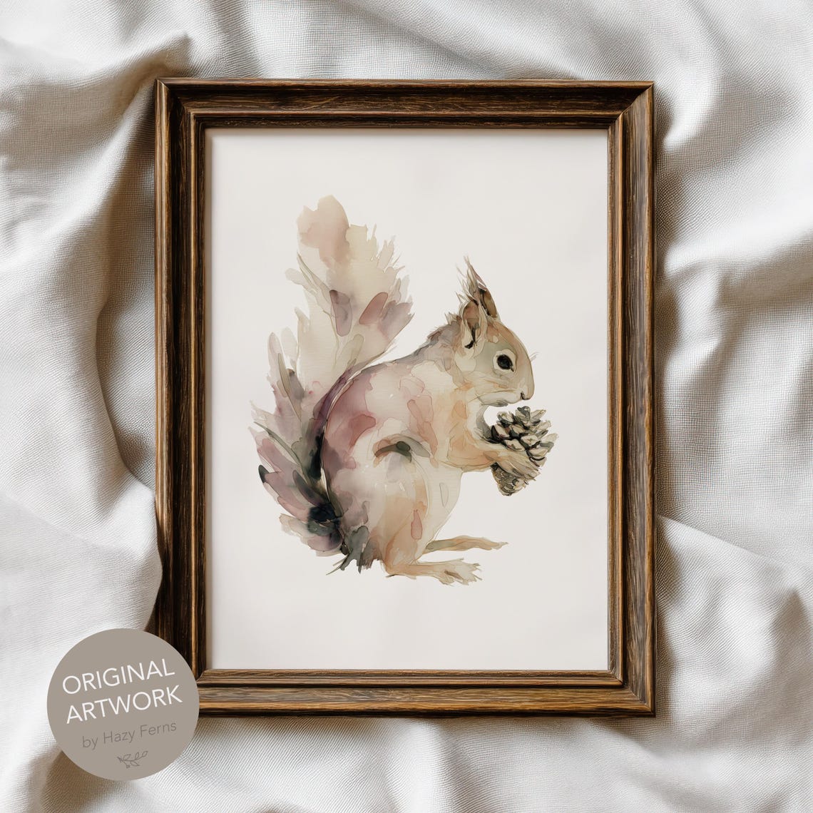 Pastel Squirrel Watercolor Print Muted Nursery Art